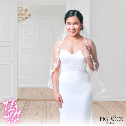 Floral Lace Wedding Veil: Ivory Bridal, Waltz or Cathedral Length