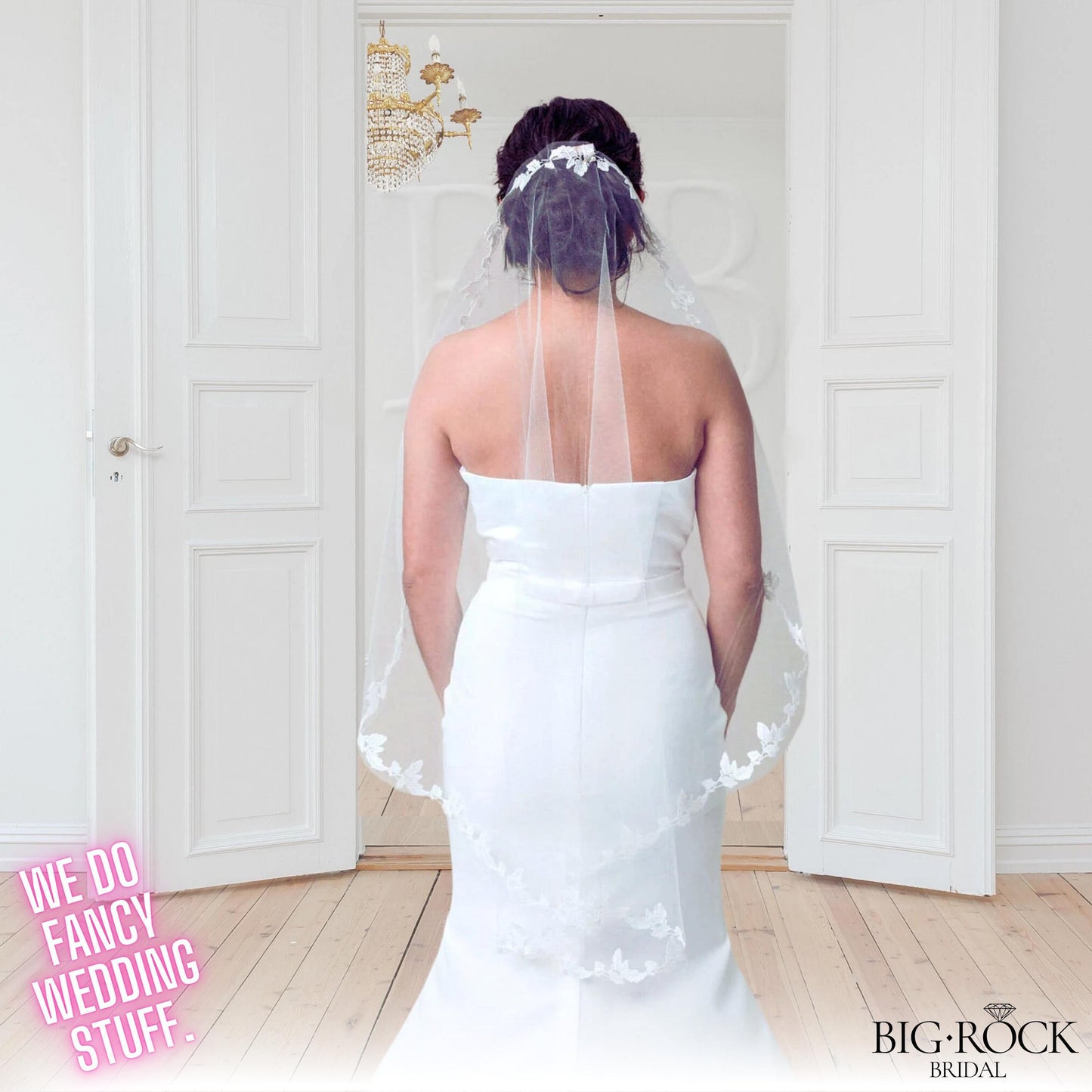 Floral Lace Wedding Veil: Ivory Bridal, Waltz or Cathedral Length