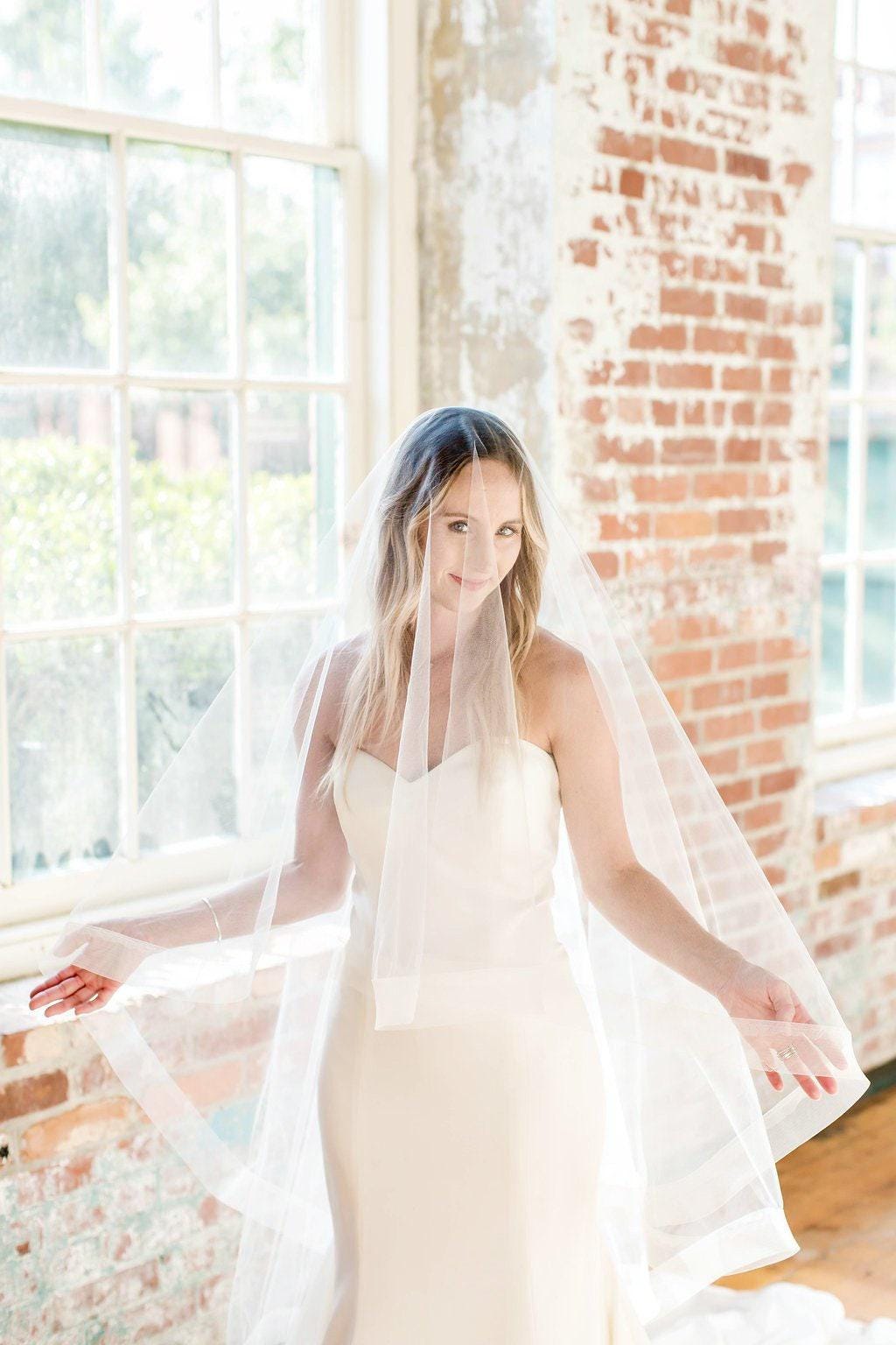 Ivory Waltz Length Wedding Veil: Horsehair Edge Bridal Veil