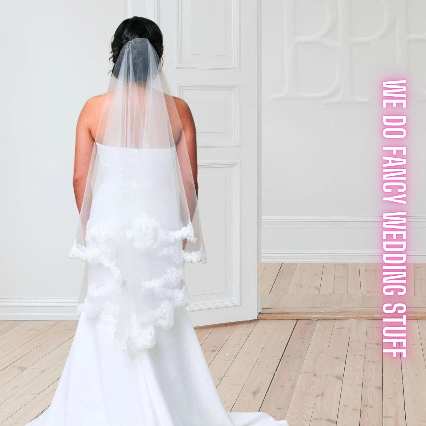 Handmade Ivory Lace Wedding Veil: Fingertip Blusher, Boho Bridal