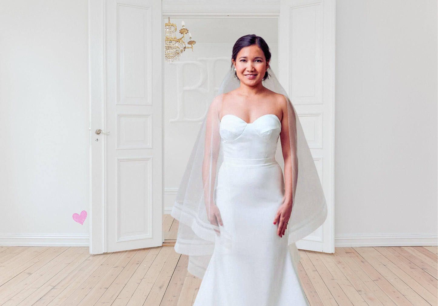 Elegant Off White Modern Waltz Length Horsehair Wedding Veil with Blusher