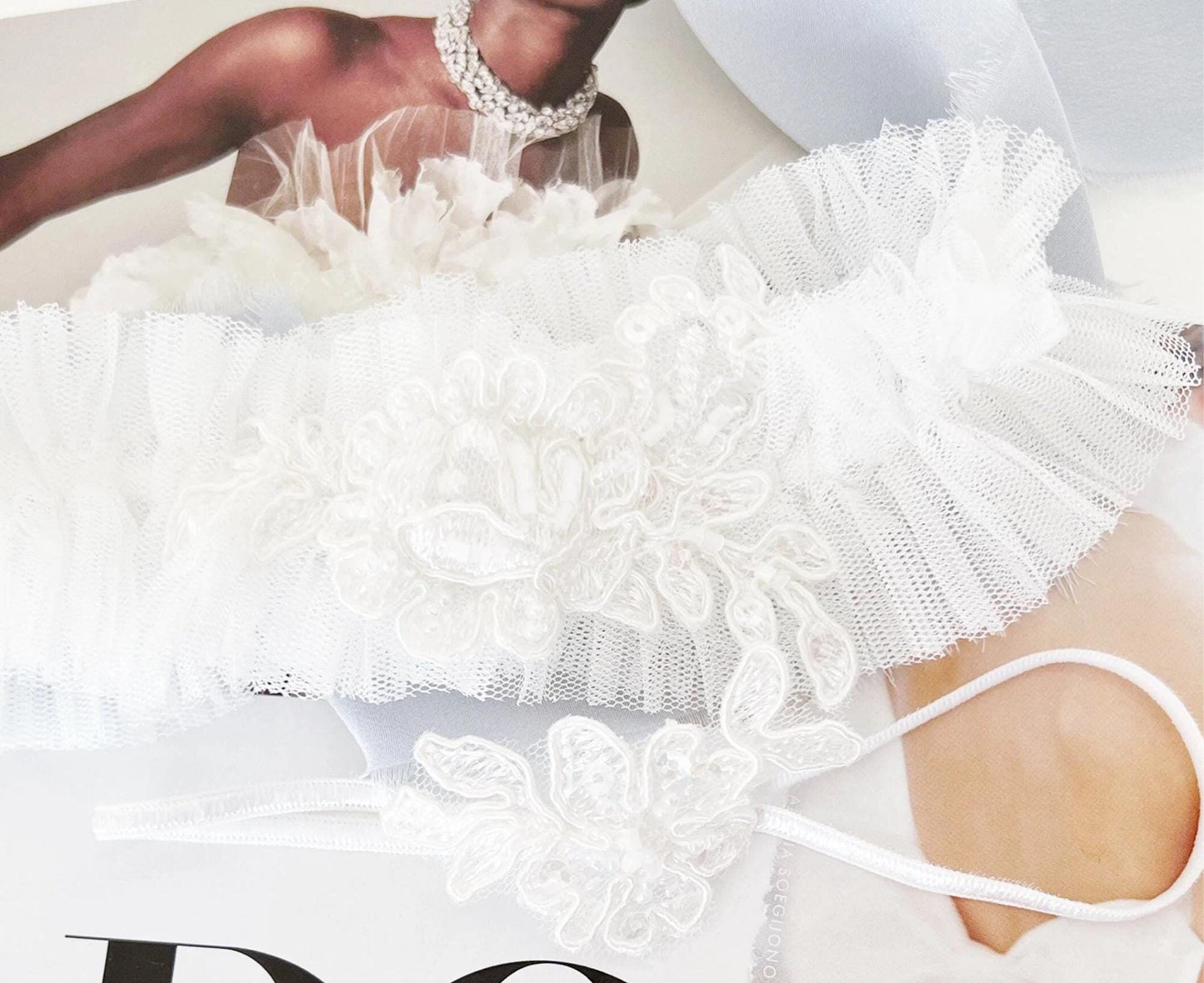 Lace Wedding Garter Set: White Bridal Keepsake, Handmade in USA