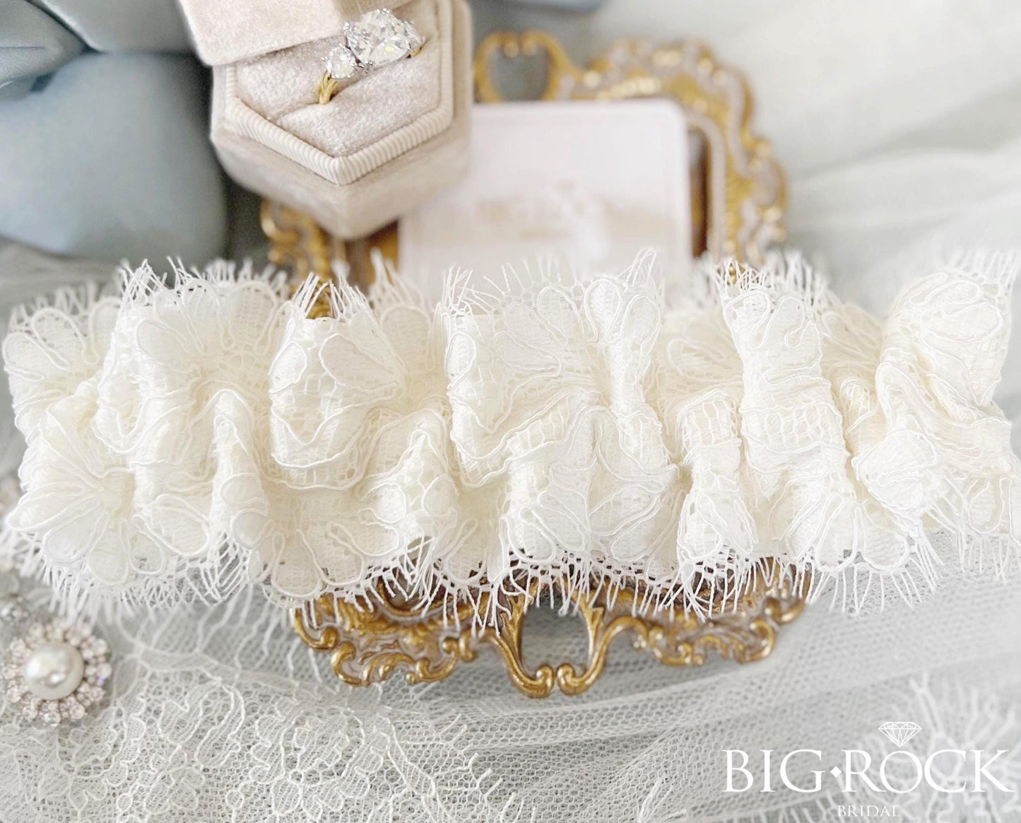 Lace Bridal Garter: White Wedding Leg Garter Belt, Handmade in USA