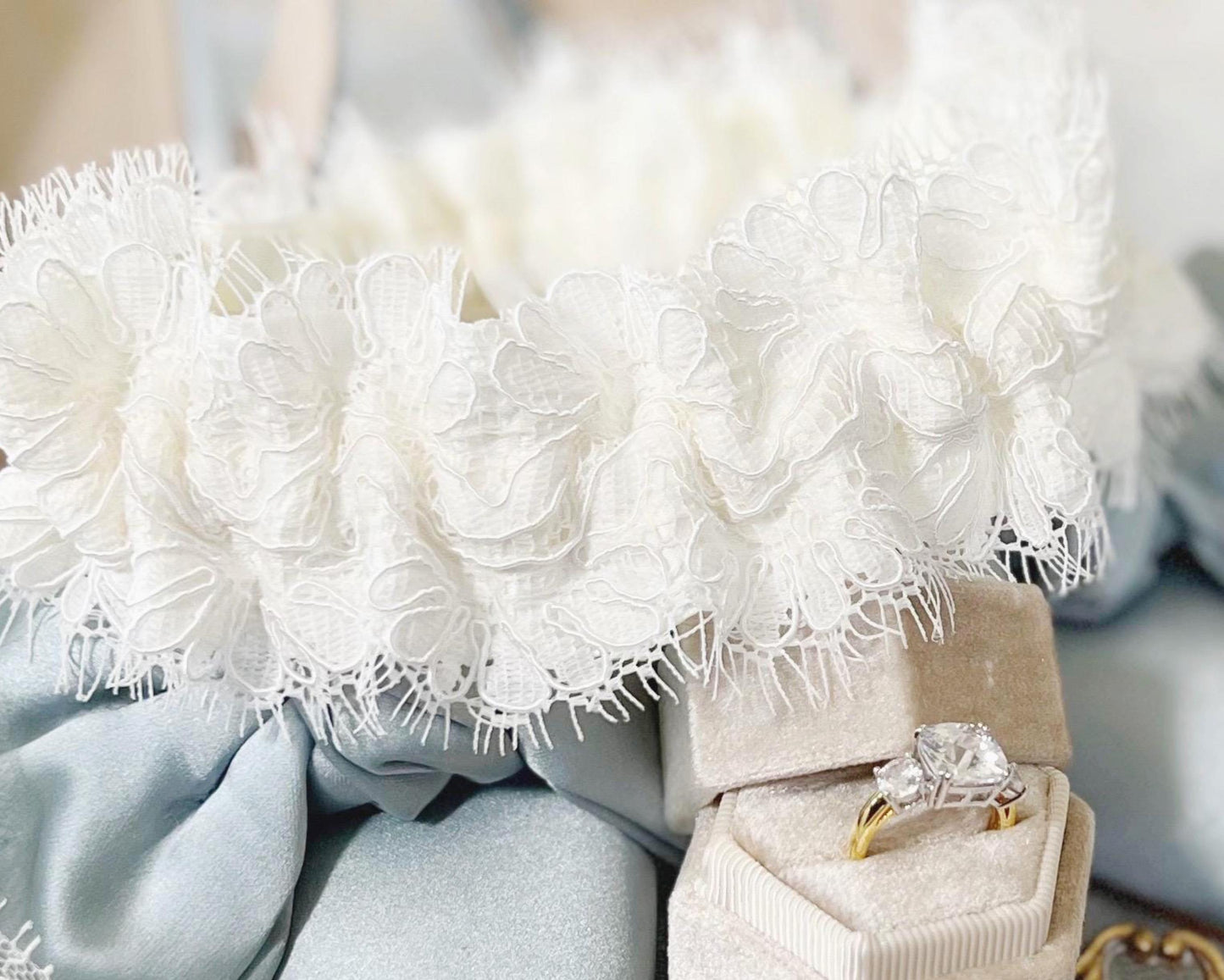 Lace Bridal Garter: White Wedding Leg Garter Belt, Handmade in USA