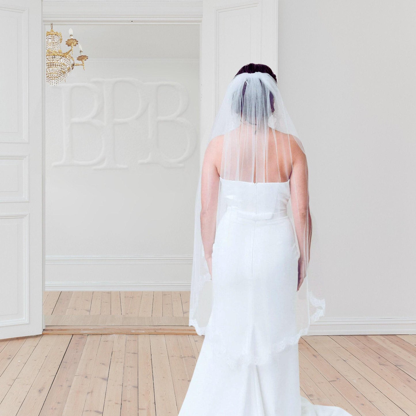 Handmade Off White Waltz Length Lace Wedding Veil