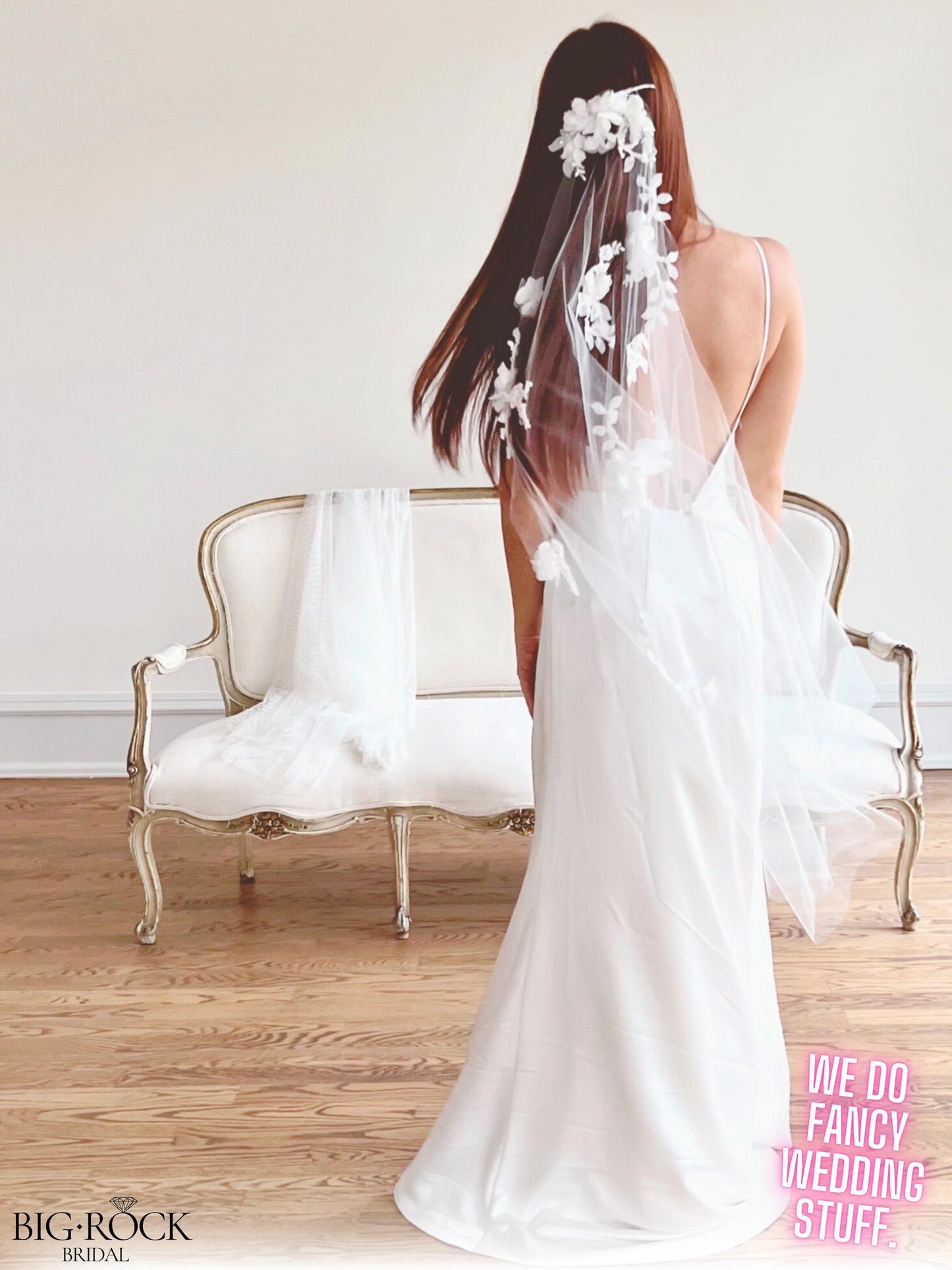 Floral Lace Wedding Veil: Waltz Length, Pearl Bridal Headpiece