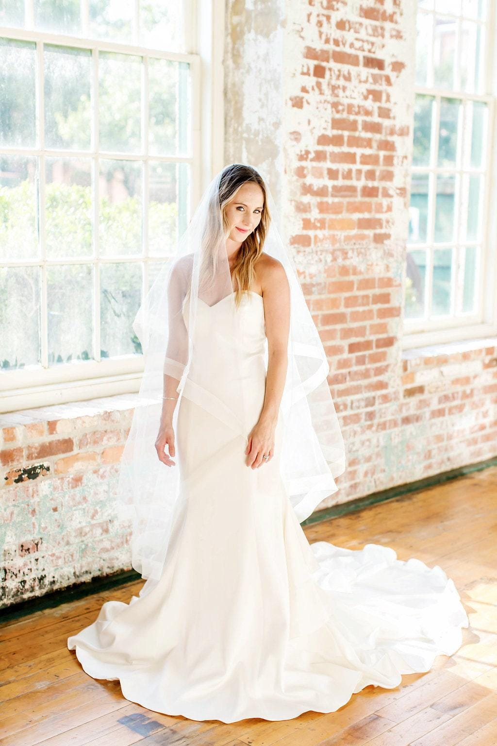 Ivory Waltz Length Wedding Veil: Horsehair Edge Bridal Veil