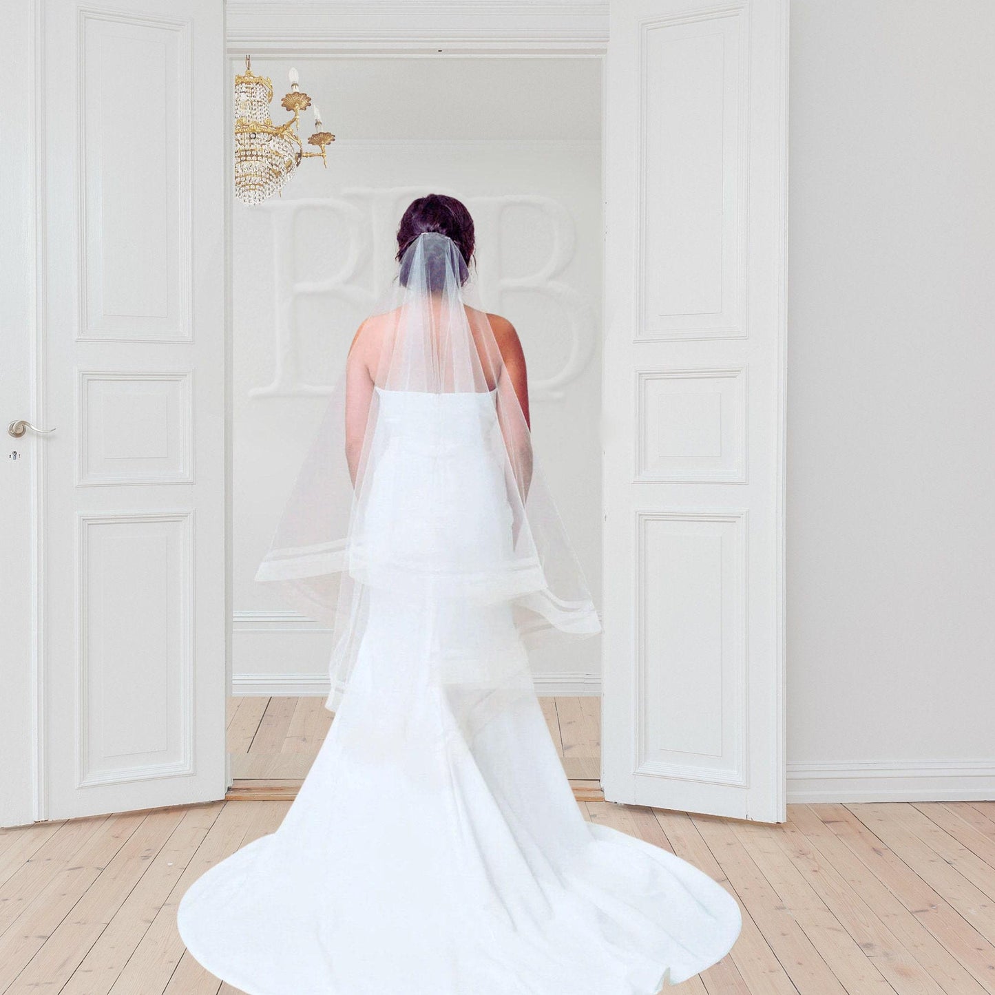 Elegant Off White Modern Waltz Length Horsehair Wedding Veil with Blusher
