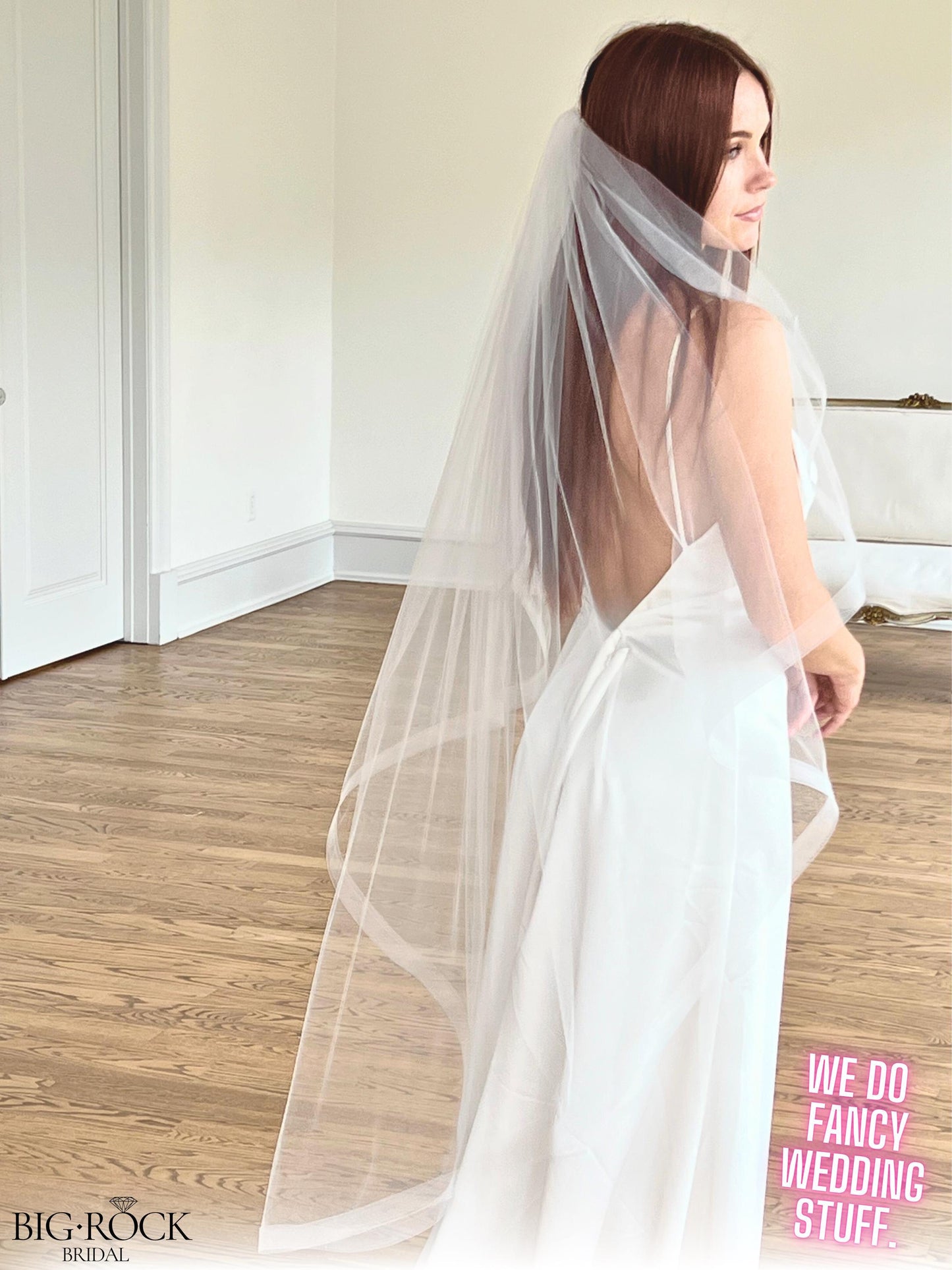 Waltz Length Wedding Veil: Off White Bridal Veil with Horsehair Edge