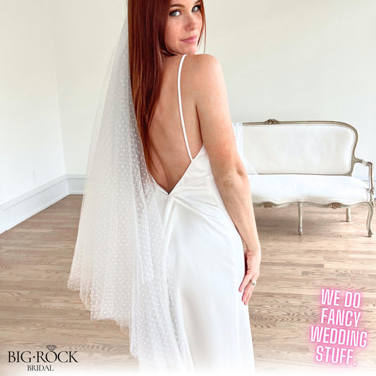 Dotted Fingertip Wedding Veil with Blusher: Off White Bridal Veil