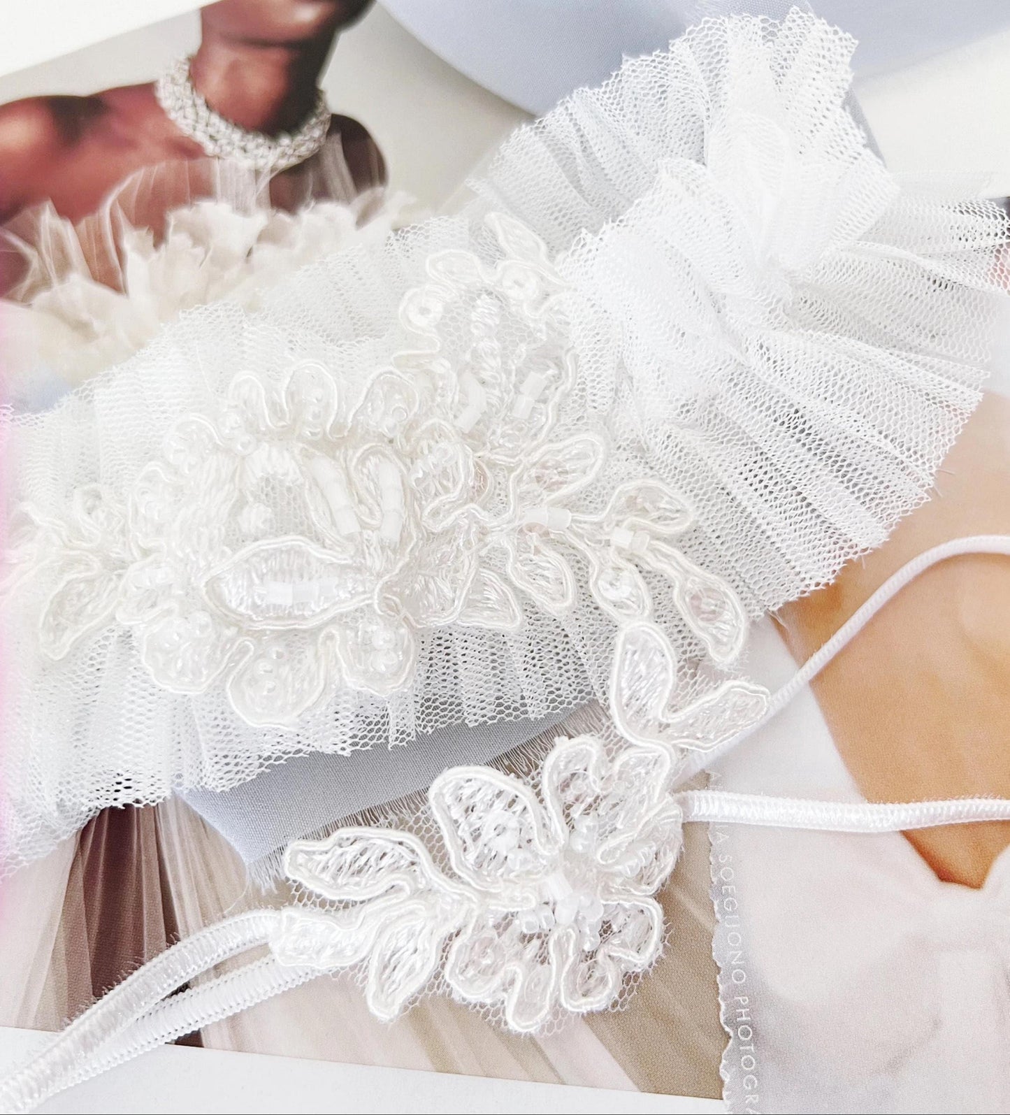 Lace Wedding Garter Set: White Bridal Keepsake, Handmade in USA