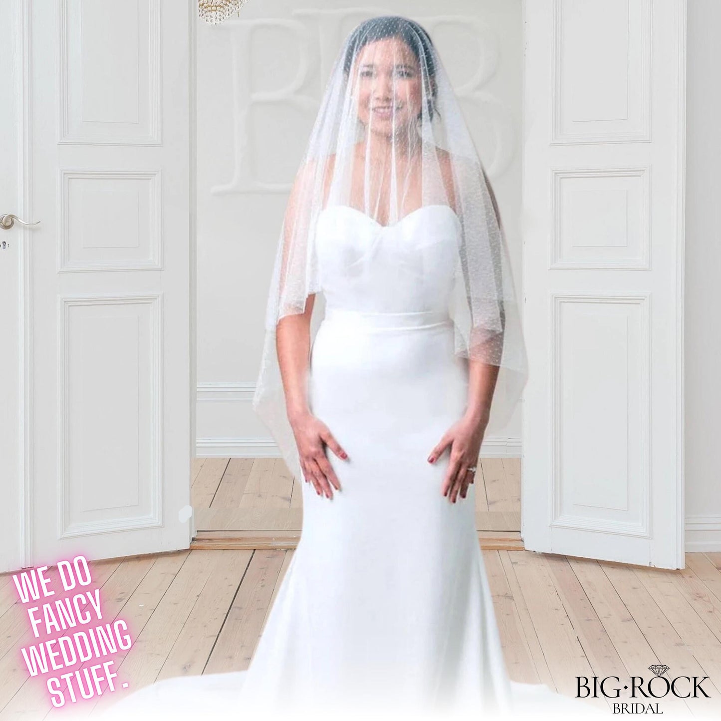 Swiss Dot Wedding Veil with Blusher: Off White Bridal Accessory