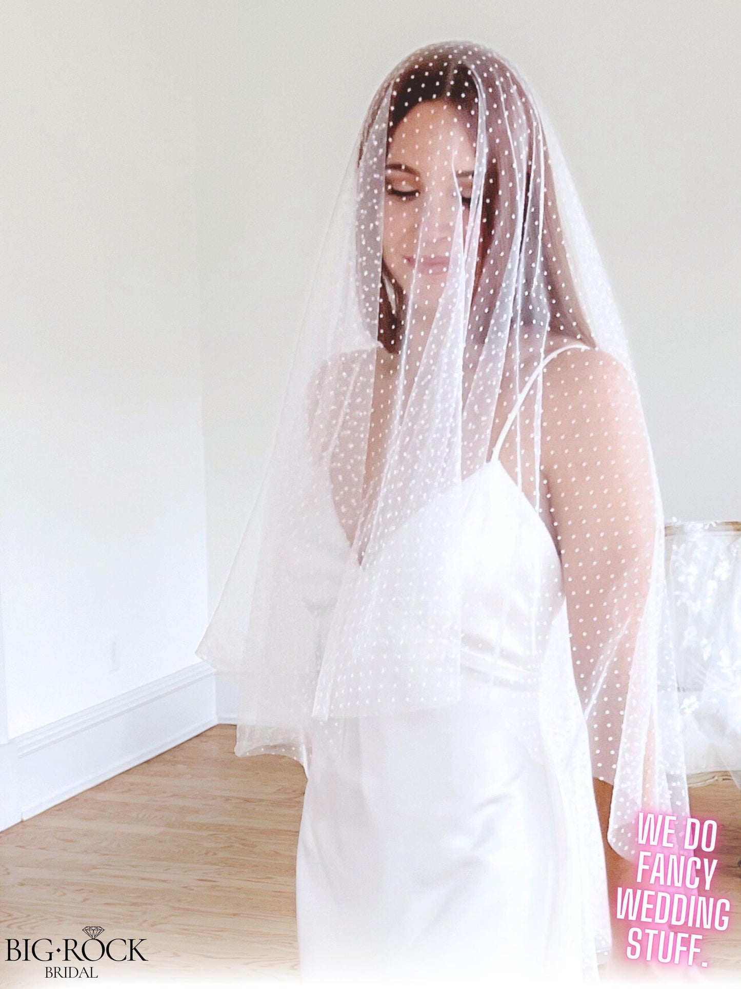 Dotted Fingertip Wedding Veil with Blusher: Off White Bridal Veil