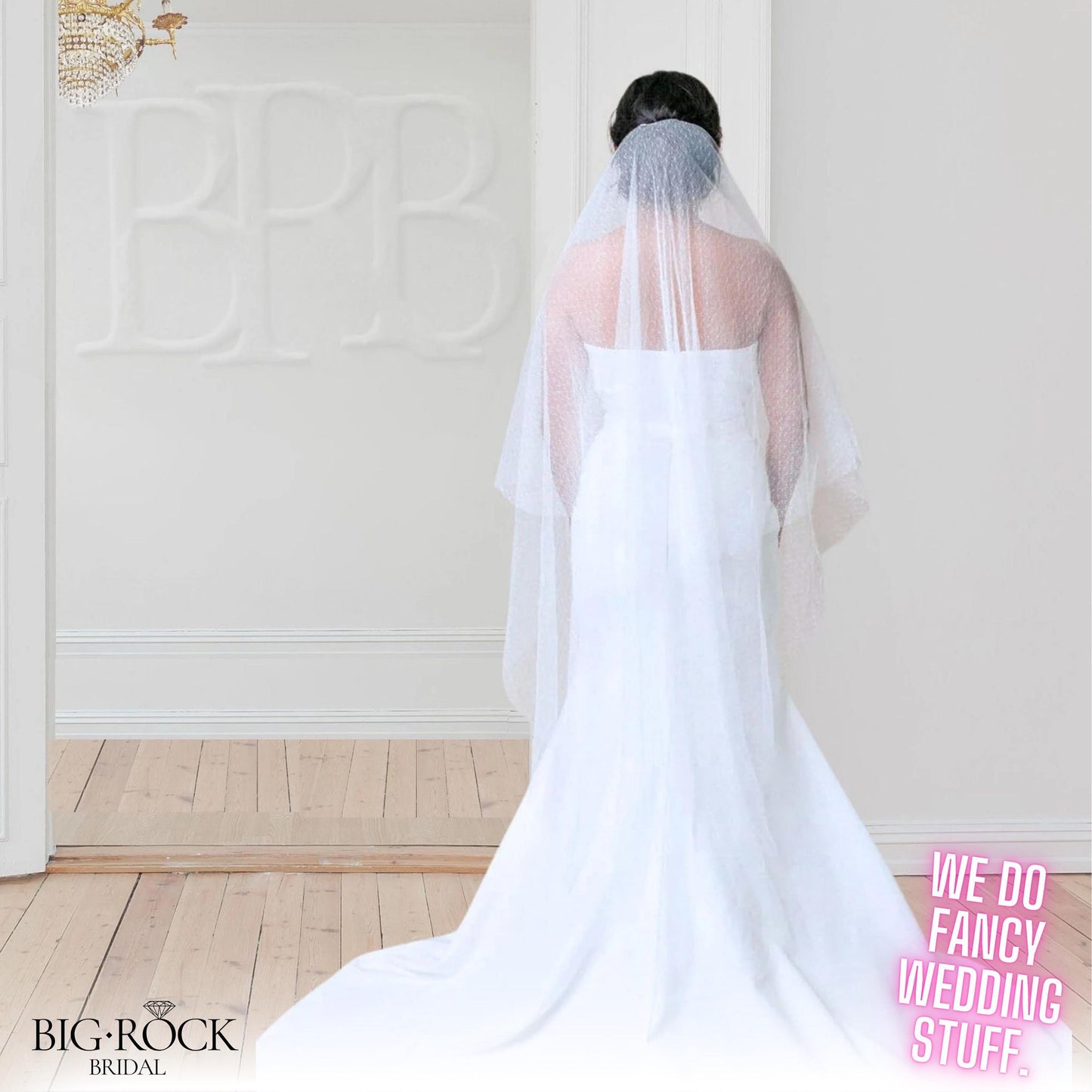 Swiss Dot Wedding Veil with Blusher: Off White Bridal Accessory