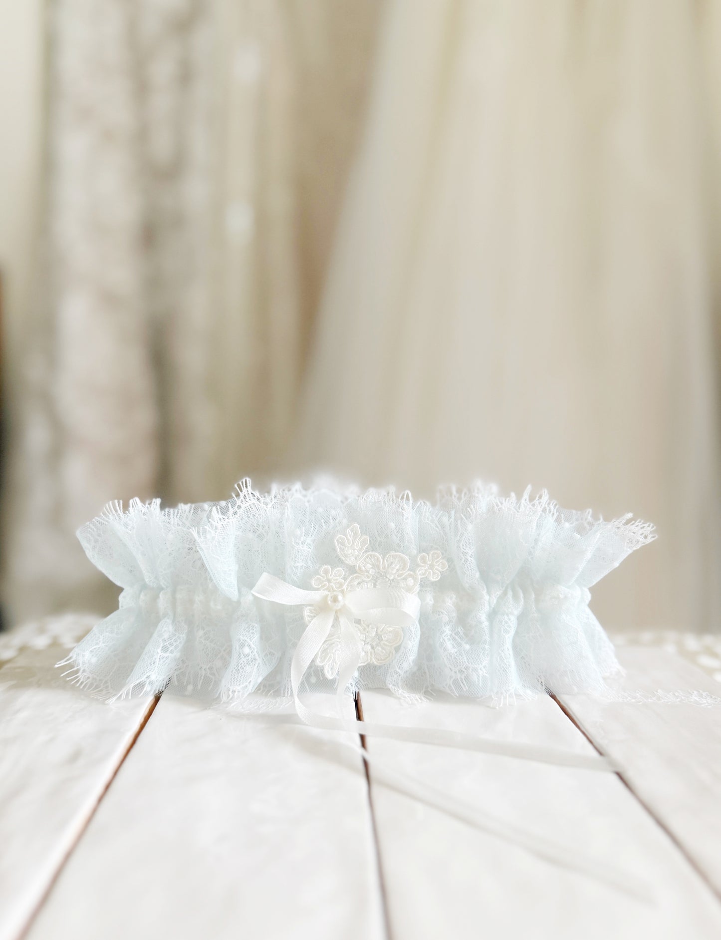 Delicate Blue and Lace Wedding Garter for Bride, Something Blue Bride Gift