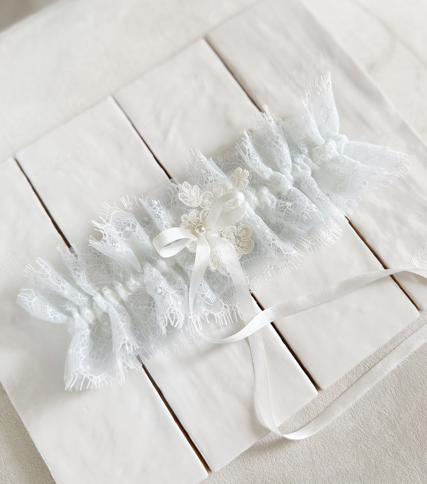 Delicate Blue and Lace Wedding Garter for Bride, Something Blue Bride Gift