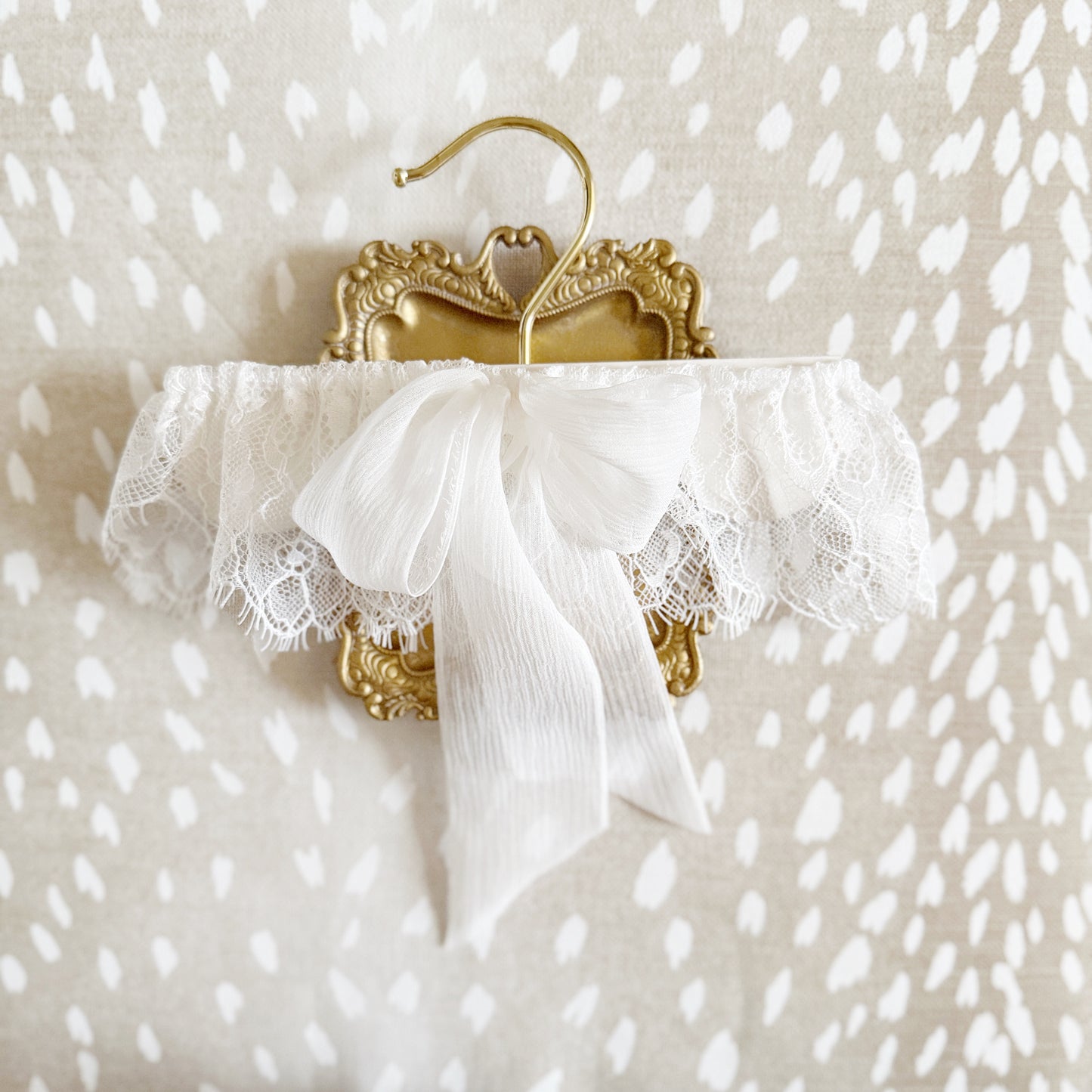 Soft White Chantilly Lace wedding garter with silk bow 