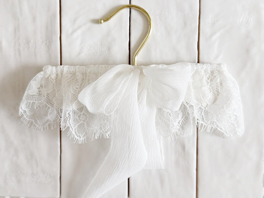 White chantilly lace wedding garter with silk bow