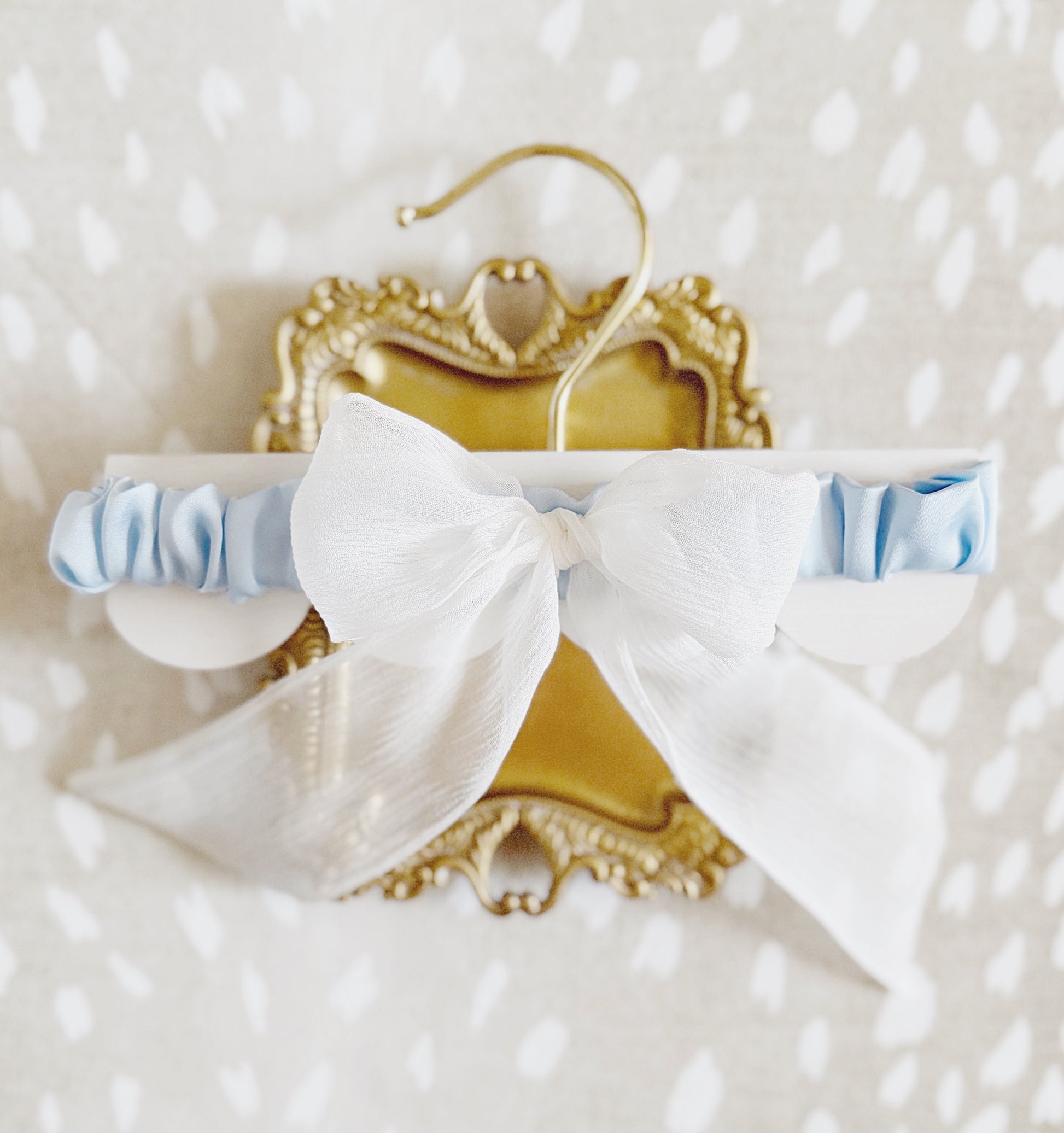 Luxury Blue Silk wedding garter with hand-tied silk bow