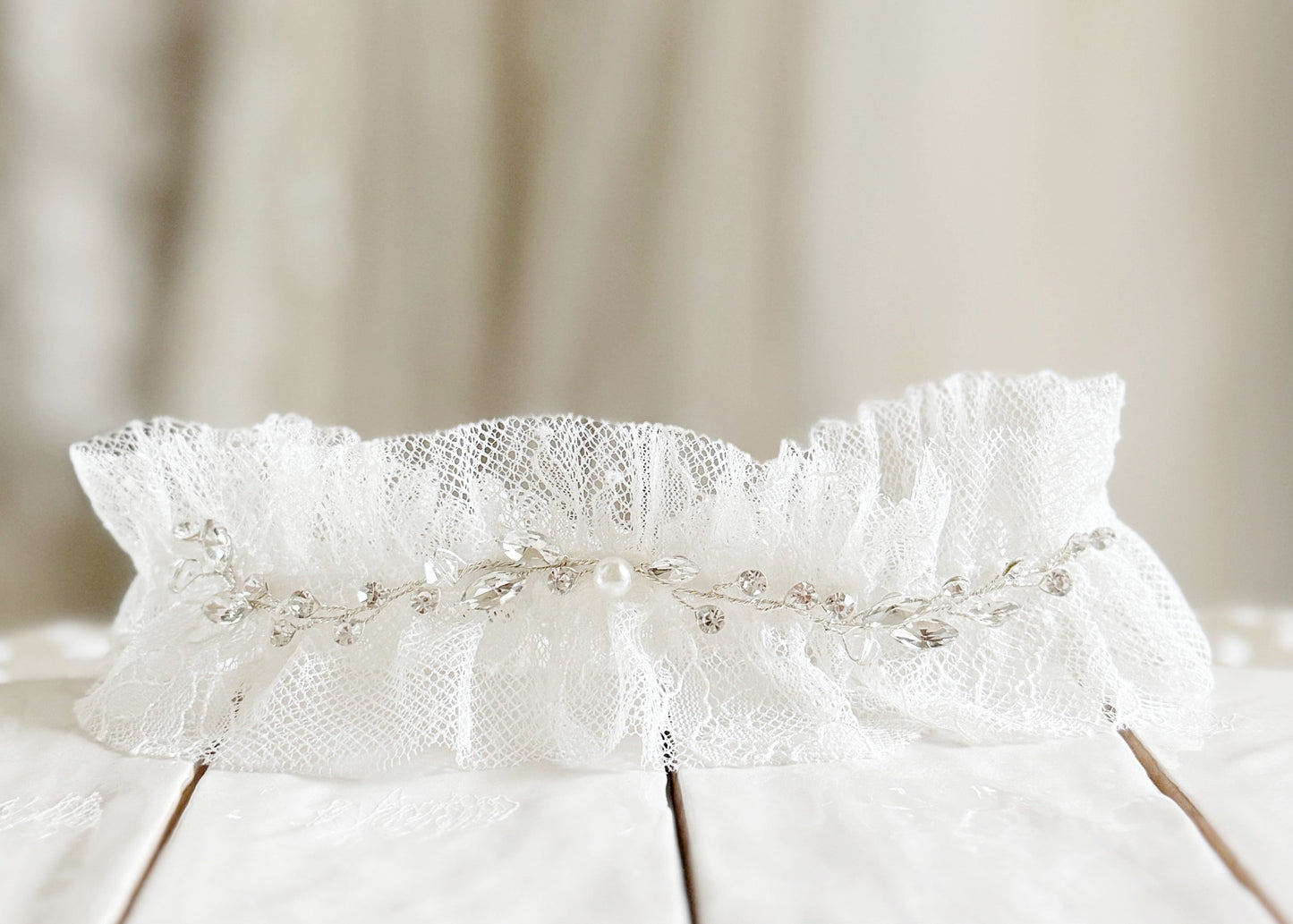 Luxury Wedding Garter - Lace Bridal Garter with pearls and rhinestones - Big Rock Bridal