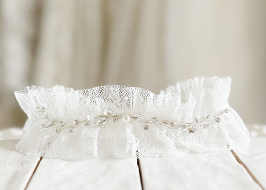 Luxury Wedding Garter - Lace Bridal Garter with pearls and rhinestones - Big Rock Bridal
