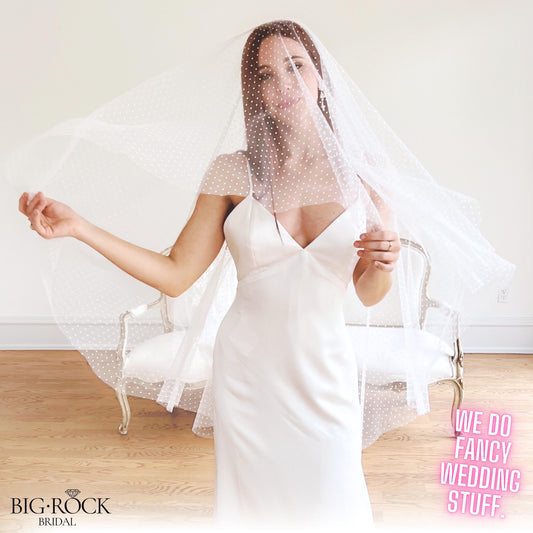 Ivory Polka Dot Wedding Veil: Fingertip Length Bridal Blusher
