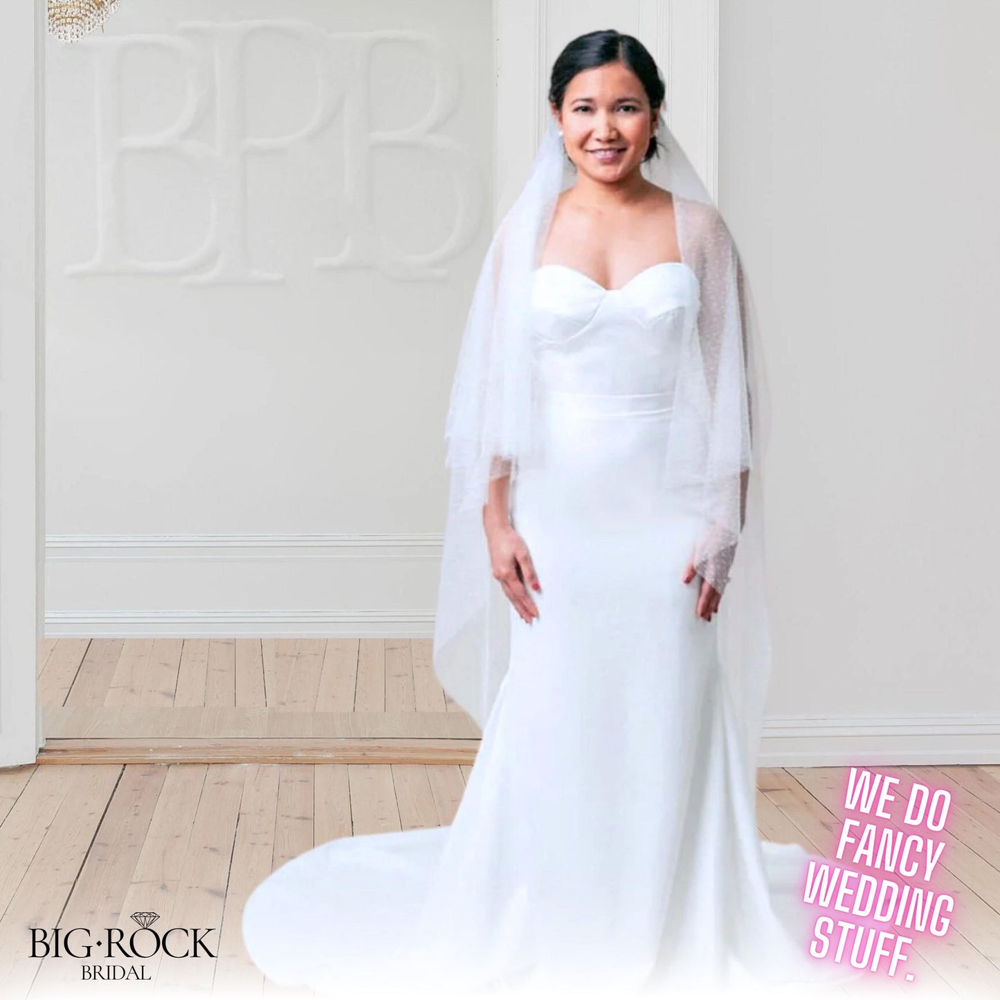 Swiss Dot Wedding Veil with Blusher: Off White Bridal Accessory