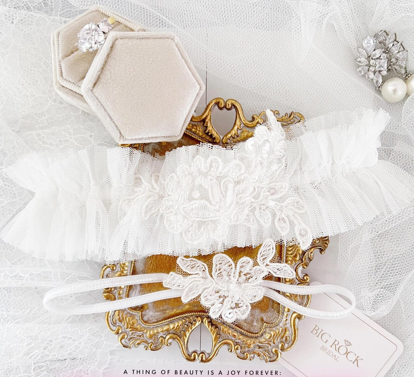 Lace Wedding Garter Set: White Bridal Keepsake, Handmade in USA