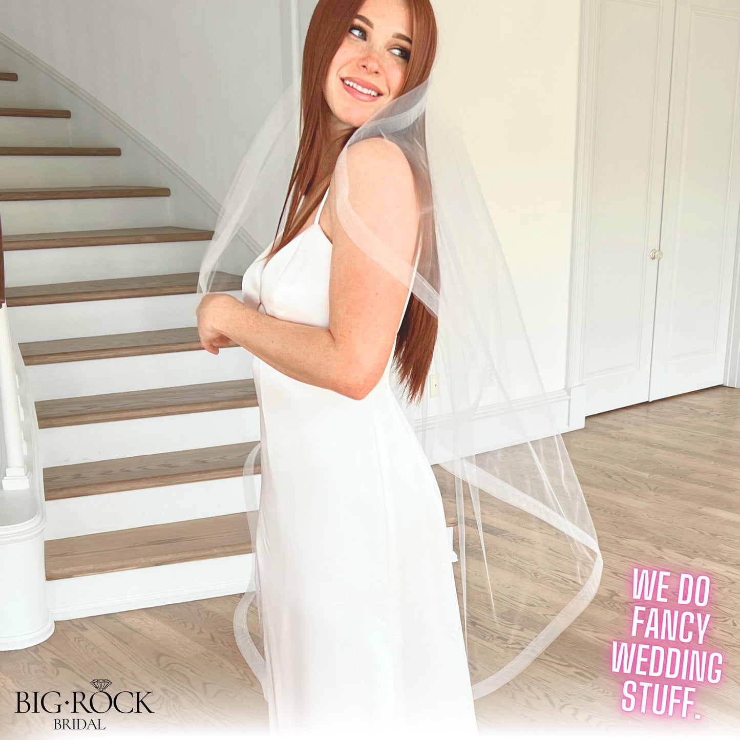 Waltz Length Wedding Veil: Off White Bridal Veil with Horsehair Edge